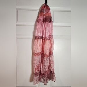 Pink and Red Sheer Crinkled Scarf